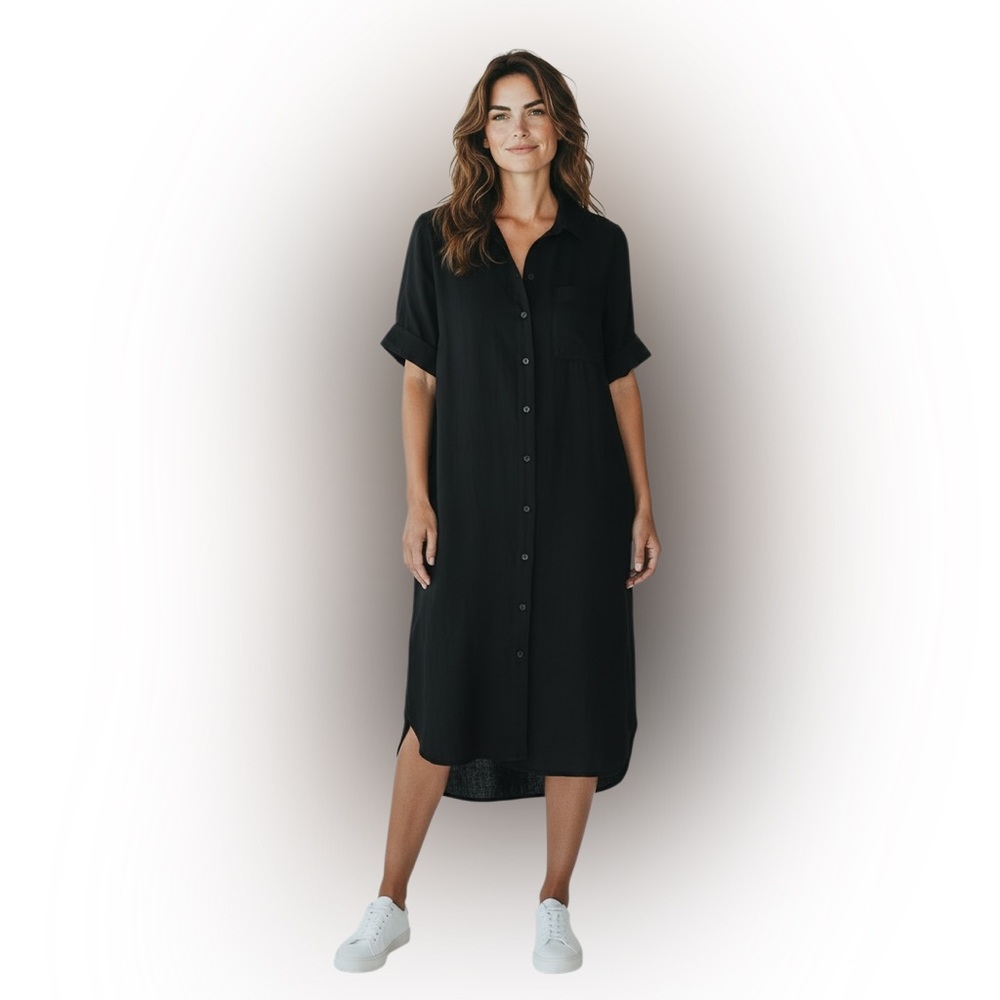 Old Navy Black Button-Front Midi Shirt Dress